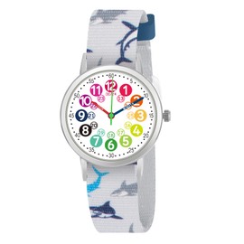 CHAOTECHY Kids Watch for Girls and Boys. Little Children Learn to Know Time and Easy to Read. Adjustable Nylon Strap, Analogue Watch for Boys and Girls Between 4 to 11 Years, Shark, kids cartoon