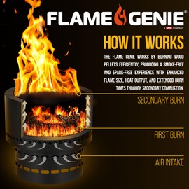 Flame Genie Portable Smokeless Wood Pellet Outdoor Fire Pit with Tote, 19" Diameter, Black Galvanised Steel