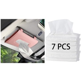 Car Tissue Holder with 7 PCS Tissue Refill, Sun Visor Napkin Holder, Car Tissue Box for Sun Visor, Paper Dispenser for Auto, Car Case Refill Tissue, Pink Car Accessories for Women