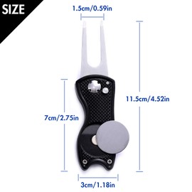 KABUDA 2 Pack Metal Foldable Golf Divot Tool with Pop-up Button & Magnetic Ball Marker (Pack of 2, Fish Design)