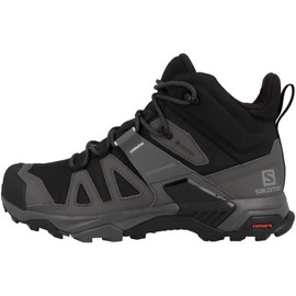 Salomon X Ultra 4 MID Gore-TEX Hiking Boots for Men, Black/Magnet/Pearl Blue, 9.5 Wide