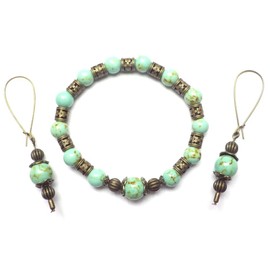 Vintage style bracelet and earring set for women in blue reconstituted turquoise