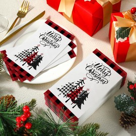 Sinmoe 200 Pcs Christmas Paper Napkins Christmas Disposable Hand Towel for Bathroom 2 Ply Buffalo Plaid Guest Towels Xmas Dinner Napkins Decorative Guest Napkin for Holiday Party (Xmas Tree)