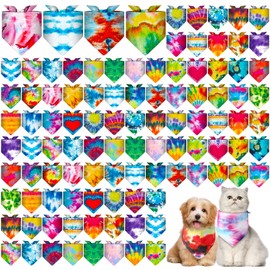Amylove 120 Pieces Dog Bandanas Bulk Holiday Triangle Dog Pack Pumpkin Puppy Kerchief Bandana Adjustable Pet Scarf for Pet Dog Cat Costume Accessories Decoration (Tie Dye)