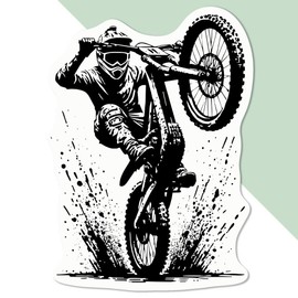 Medium 100mm 'Muddy Mountain Bike Wheelie' Permanent Sticker Decal for Cars/Windows/Bins/Walls etc (DW00119981)