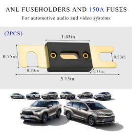 Ohleats 2 PCS ANL Fuse Holder with ANL Fuse, 0/2/4 Gauge AWG in-Line ANL Fuse Holder with 150 Amp Fuse, ANL Fuse & Fuse Holder Block for Alarm Audio Amplifier, Car Accessories (150A)