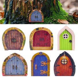 Cisolen 6 Pieces Fairy Door Miniature Wooden Fairy Garden Door Set 2D Miniature Elf Doors Wooden Fairy Garden Accessories for Tree Garden Decorations For Trees Yard Dollhouse