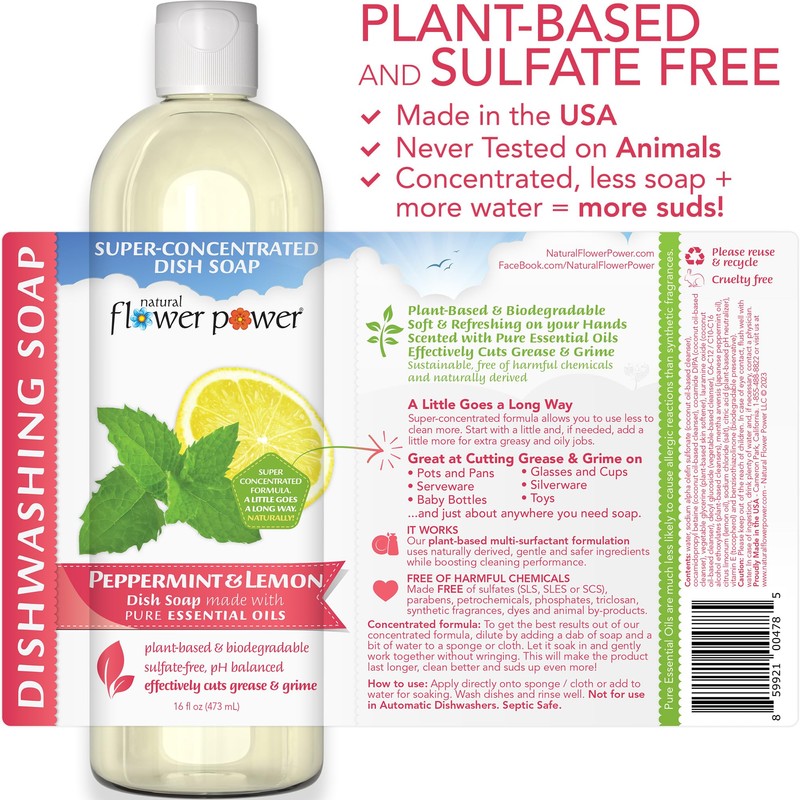 Natural Flower Power - Plant-Derived Dish Soap - Sulfate-Free, Bio-Based,