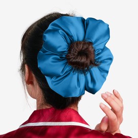 Silmer 22 Momme Mulberry Silk Pillow Scrunchie – Large Soft Hair Tie for Women, Prevents Frizz & Breakage, Jumbo Sleeping Scrunchie (Peacock Blue,1Pc)