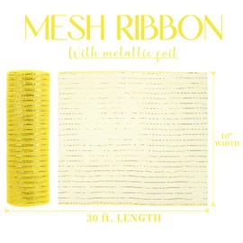 MEEDEE Yellow Mesh Ribbon for Wreaths Yellow Deco Mesh 10 Inch Gold Metallic Deco Poly Mesh Ribbon for Spring Lemon Summer Wreath Tree Garland Swag Basket Crafts Decorating (30 Feet)