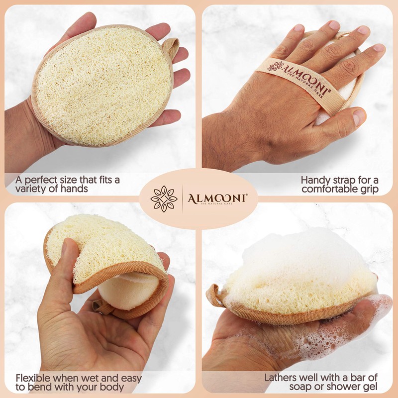 Almooni Natural Loofah Exfoliating Body Scrubber, Made with Natural Egyptian