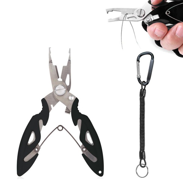 Toulifly Fishing Pliers, Hook Remover, Fishing, Multifunctional Fishing Pliers, Snap Ring Pliers, Fishing, Lightweight Rustproof Fishing Pliers, Demailer Tools with Safety Rolled Lanyard