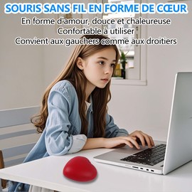 Wireless Mouse, Pretty Optical Mouse Wireless Bluetooth Silent Dual Mode Lightweight and Portable Heart Shape Red for Laptops Tablets Kids Girls Adults Gifts (Red)