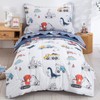 DJY 4 Pieces Cotton Toddler Bedding Set, Dinosaur Cars Reversible