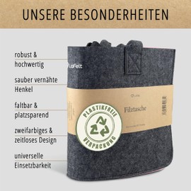 LoFelt® Felt Bag, Log Basket, Firewood Basket, 100% Recycled Plastic/Felt Bag, Large Suitable as Felt Shopping Bag, Firewood Bag, Felt Basket, Pink