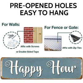 Signiscribe Happy Hour Sign Farmhouse Sign Wall Decor Art Rustic Decor Rustic Vintage Home Pewter Plaque Gift 4x16 inch Metal Signs