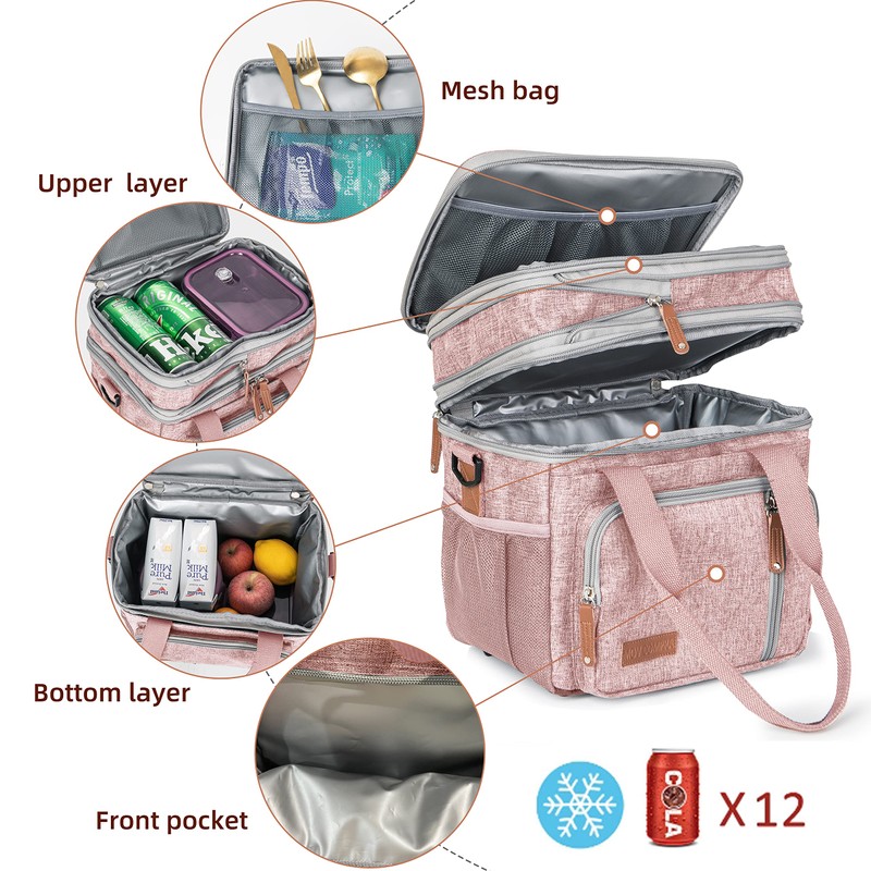 Adult Insulated Lunch Box for Work, Expandable Large Pink Lunch