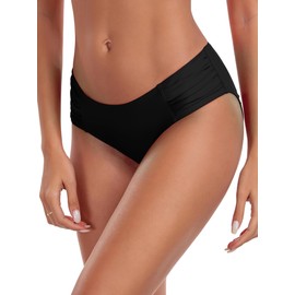 Ocean Blues Women's Black Shirring Sides Bikini Bottom Size Large