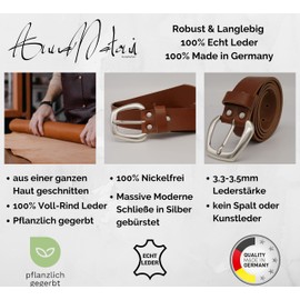 AnnaMatoni Women's Belt Leather Belt Timeless Design 3.5 cm Genuine Leather Belt Made in Germany Women's Leather Belt Clasp Nickel Free, Cognac 640