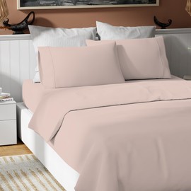 Color Sense 100% Cotton Queen Soft Pink Sheet Set, Percale Weave Soft Pink Sheets, Cool & Crisp, Lightweight & Comfortable Sheet with Deep Pocket (1 Flat Sheet, 1 Fitted Sheet, 2 Pillowcases)
