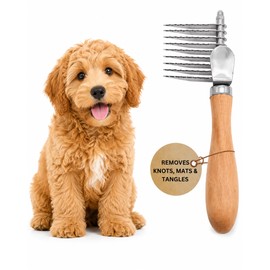 Undercoat Rake for Dogs and Cats - Stainless Steel Dematting Brush for Thick Coats and Home Grooming