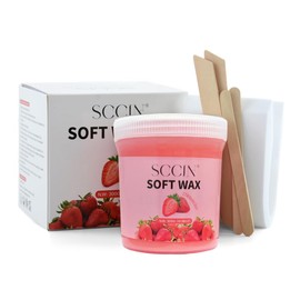 SCCIN Soft Wax Hair Removal Kit 300G with 20 Wax Strips and 4 Wooden Spatulas. Strawberry Scent Depilatory Jar. Speacialized for Bikini, underarm & Stuborn Hair. Most Suitable for Sensitive Skin.
