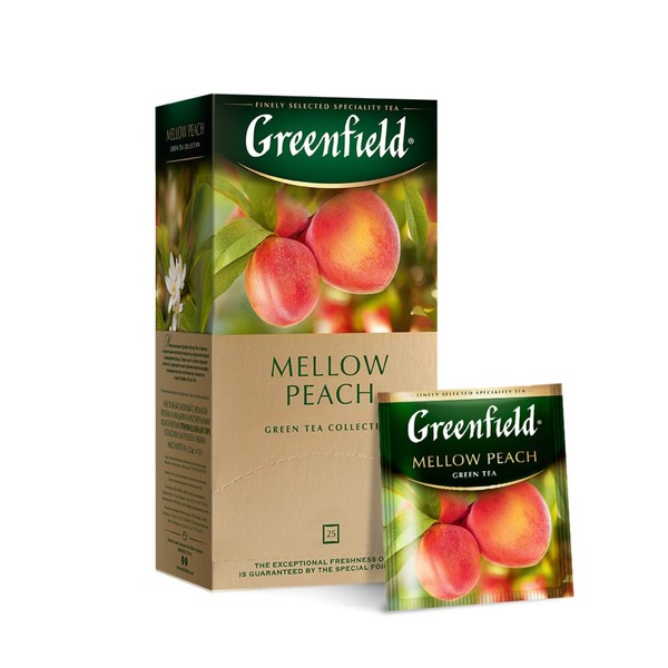 Greenfield Mellow Peach Green Tea Fruit & Herbal Collection 25 Teabags The Execptional Freshness Of Tea Is Guranteed By The Special Foil Sachet