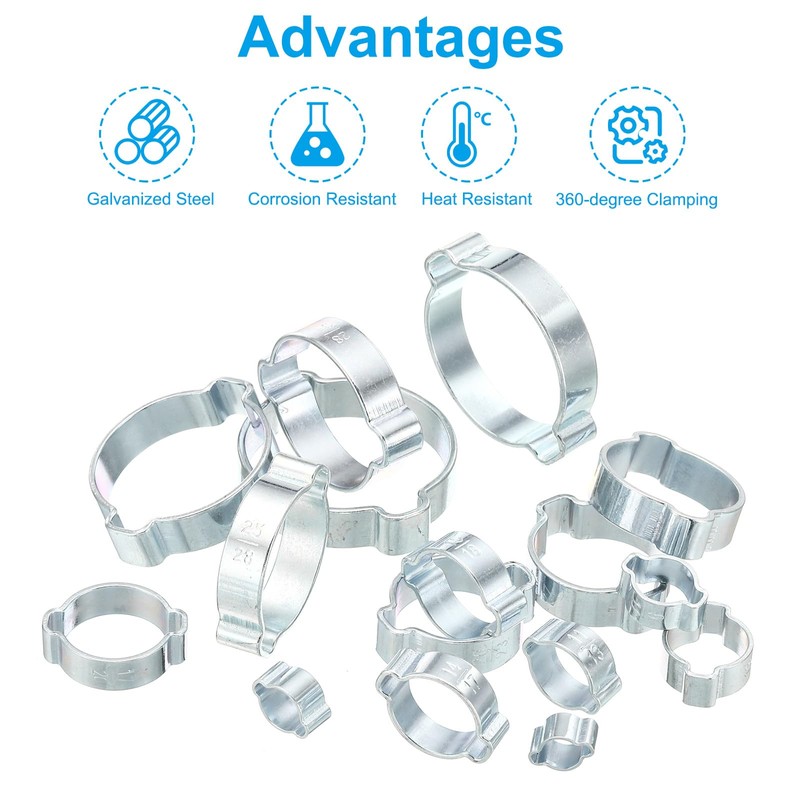 PATIKIL 30 Pack 22-25mm Double Ear Hose Clamp, Galvanized Steel