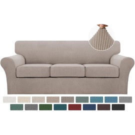 Turquoize 4 Piece Sofa Slipcover Sofa Covers for 3 Cushion Couch Soft Couch Cover for Dogs-Washable Sofa Furniture Covers with 3 Individual Cushion Covers,Feature Jacquard Fabric(3 Cushion Sofa, Sand)