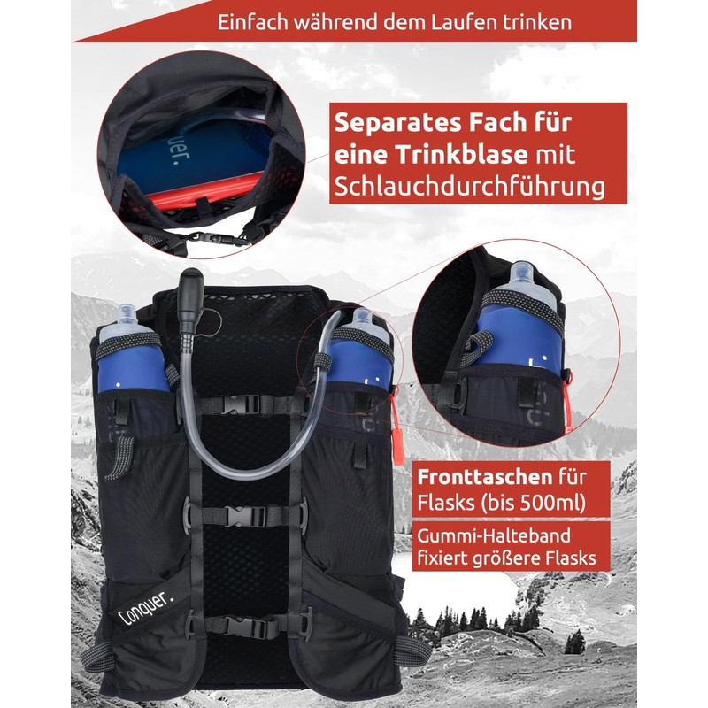 Conquer. 15L Running Vest with 2 x Flasks for Women/Men,