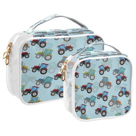 ZOEO 2 Pack Clear Makeup Bag, Tractor Truck Blue Childish Car Pouches For Organization Waterproof Travel Toiletry Bags For Women Girl