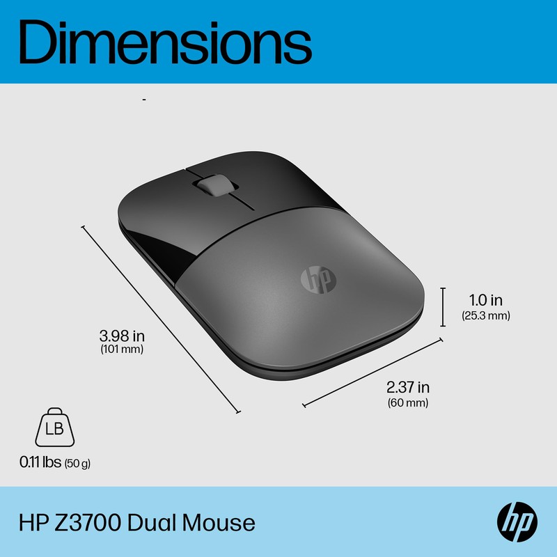 HP Wireless Mouse, Z3700, Quiet, Dual Wireless Mouse, Windows Mac,