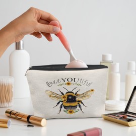 Absnfatu Bee Gifts for Bee Lovers Small Makeup Bag, Bee Gifts for Women, Honey Bee Gifts Cosmetic Bags for Women, Bee You Tiful Bag（Style F