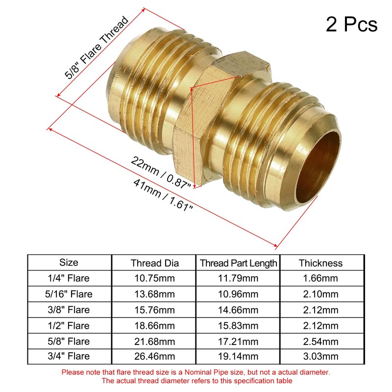 sourcing map Brass Tube Coupler, 5/8" Flare x 5/8" Flare