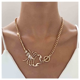 Allereya Vintage Crystal Scorpion Pendant Necklace Rhinestone Scorpion Necklace Punk Cz Exaggerated Scorpion Choker Necklace Gold T Bar Necklace Jewelry for Women and Girls (Gold)