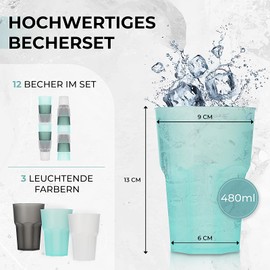 astor24 Premium XXL Set of 12 Plastic Drinking Cups, Children's Cups and Party, Camping, Birthday, 480 ml, Colourful, Cocktail Cups, Unbreakable and Durable, BPA-Free, Dishwasher Safe (Set of 12)