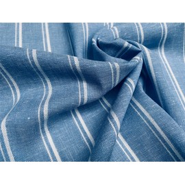 Silky Linen Blend Marine Stripe Fabric Light White Striped Material Home Decor, Dressmaking - 145cm Wide (Sold by The Metre) (Denim Blue)