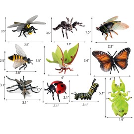 Gemini & Genius Bug Toys, Realistic Animals, Insect Figurine Set, Cicada, Ladybird, Mosquito, Bee, Dragonfly, Caterpillar, Spider, Butterfly, Phyllium, Samia Cynthia. Animal Toy Gifts for Kids (10Pcs)