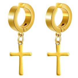 feilok Men's Unisex Creole Earrings Stainless Steel Classic with Cross Pendant Earrings Ear Piercing for Men Women, Stainless Steel