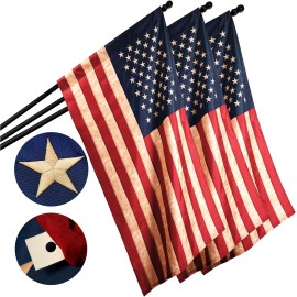UD_G128 3 Pack: American USA Tea-Stained Flag  1x1.5 Ft  ToughWeave Pro Series Pole Sleeve Embroidered 420D Polyester  Embroider