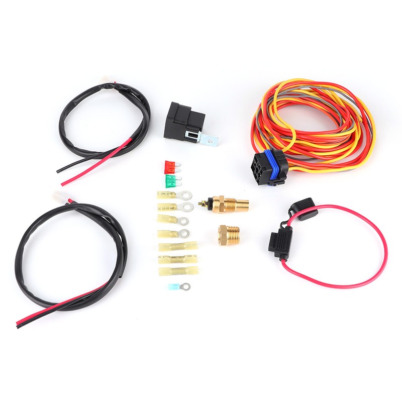 Electric Cooling Fan Wiring Harness Kit Dual Single 165/185 W/Thermostat