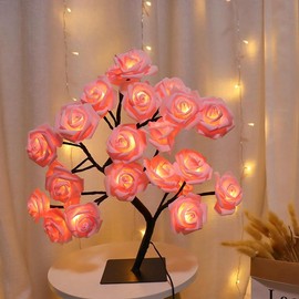 Rose Flower Design Tree Night Light, USB Powered Table Lamp, Room Lights for Bedroom, Versatile Holiday Decoration Lights For Indoor Bedroom, Valentine's Day Gift, Home Decor, Decorative:_Pink_1 count