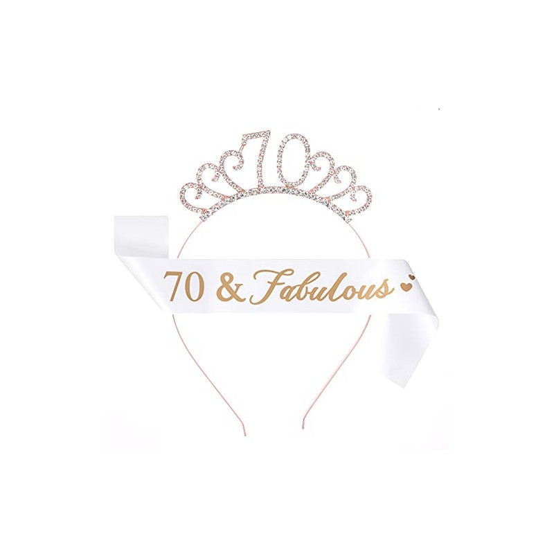 CHTENG Rose Gold Birthday Girl Sash and Tiara Rhinestone Crown