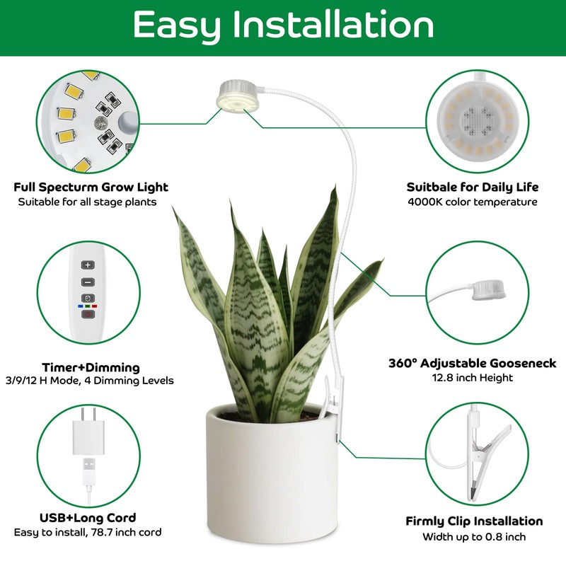 YKoliron Grow Lights for Indoor Plants, Clip on Full Spectrum