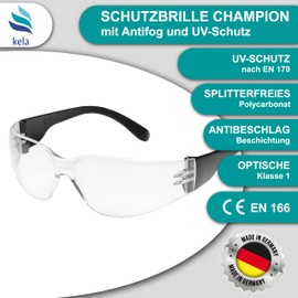 kela Pack of 2 Champion Safety Glasses, 100% Made in Germany, Transparent, Shatterproof, Scratch-Resistant Work Safety Glasses with Anti-Fog and UV Coating, Sports Glasses