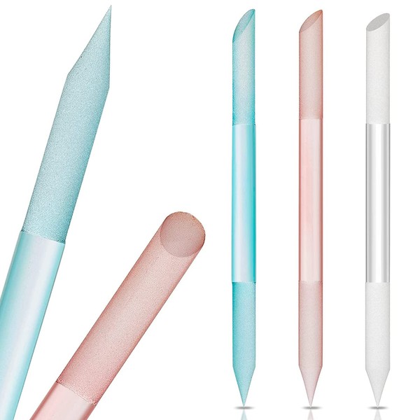 SILPECWEE 3 Pieces Glass Cuticle Pusher Glass Nail File Crystal Glass Cuticle Stick Set Double Sided Cuticle Remover Tool Cuticle Tools for Nails Manicure Pedicure Precision Filing