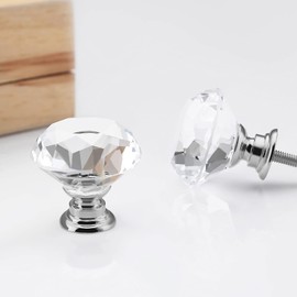KES Drawer Knobs Cabinet Knobs 25 Pack Crystal Glass Dresser Drawer Knobs Diamond Shape Hand Pull for Home Kitchen Bathroom Cupboard, HCK700-P25