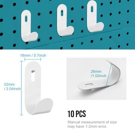 MUWINC Pegboard Hooks - 10 PCS Tool Hooks, Pegboard Accessories, for Tool Room, Kitchen, Workbench, Etc.(White, J-Shape)