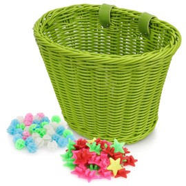 Spesh Mini Bike Basket for Kids, Bicycle Hanging Basket Front Scooter Basket with 72 Pcs Star Shaped Bike Spoke Beads for Boys and Girls(Green)