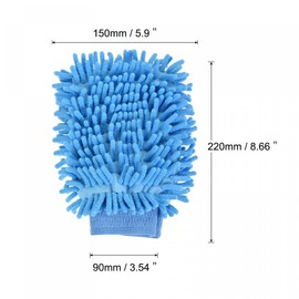 sourcing map Microfiber Soft Chenille Wash Mitten Double Sided Dusting Glove for House Cleaning, Blue